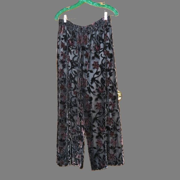 Custom Made Velveteen Gray & Burgundy Pants Burn Out Elastic Waist Size Medium - Picture 1 of 5